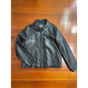 Eddie Bauer Classic Black Genuine Leather Jacket Mens Large Full Zip